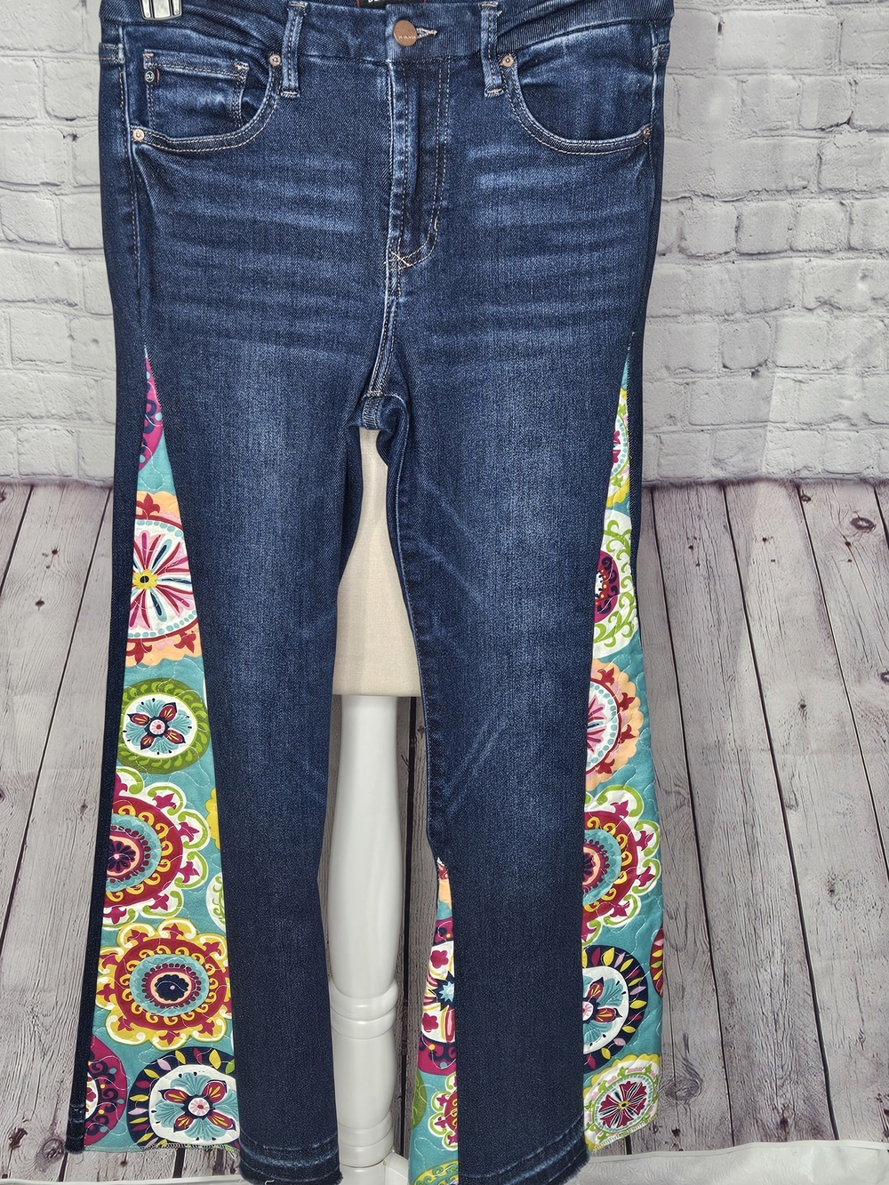 Dear John Dark Blue Skinny Jeans with Colorful Floral Side Panels